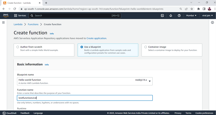 Create a Lambda function with AWS console